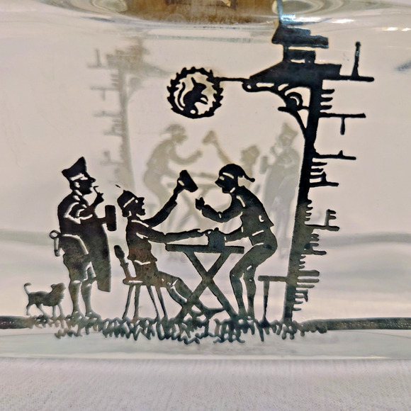 Vintage STERLING SILVER Overlay Glass Decanter Bottle Playful Scene Front/Back - Picture 12 of 12